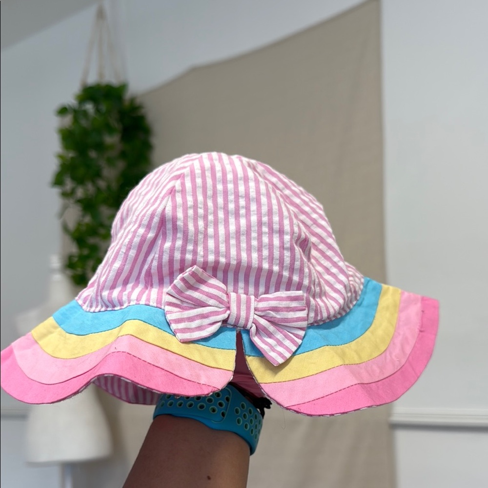 Source Unknown Pink Striped Kids Hat with Multicolor Brim